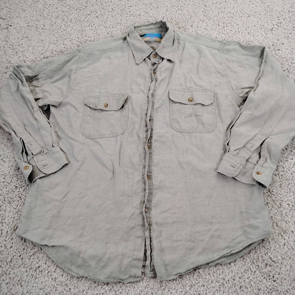 VINTAGE Coronel Tapiocca Shirt Mens Medium Green Button Linen Beach Spanish 90s